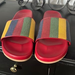 Brand new Gucci Men's Red Multi Baiadera Slides Sandals Canvas Stripes